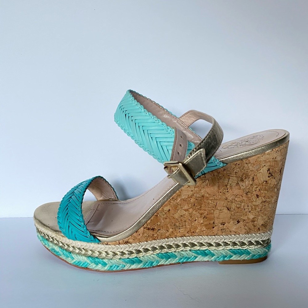 Vince Camuto Turquoise Braided Cork Wedge Sandals
